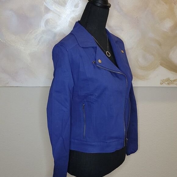 Moto Stlye Jacket Sapphire Blue Color - Picture 11 of 15